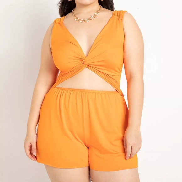 Eloquii Other - Eloquii twist front cutout romper style one piece swimsuit orange size 16 new